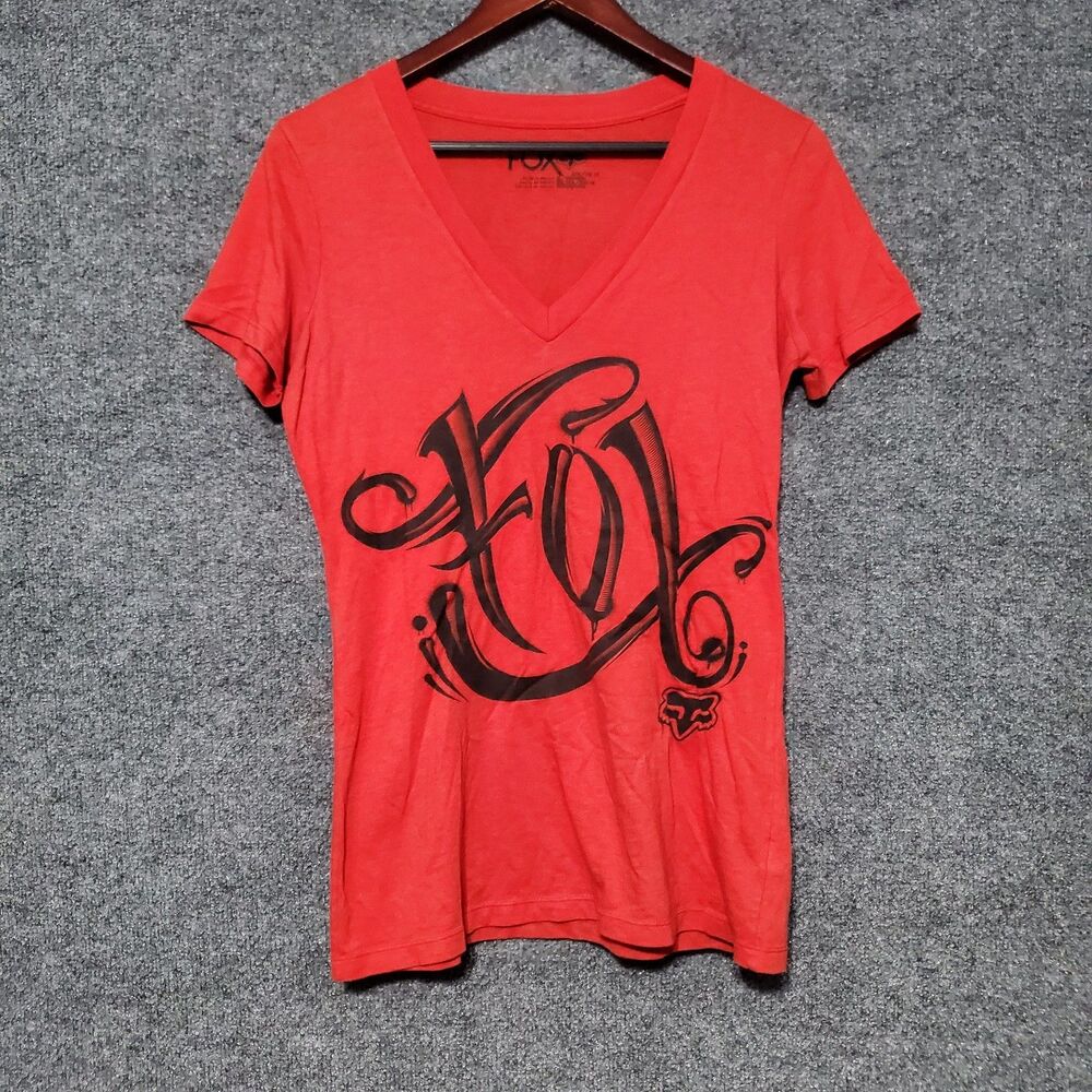 VTG Fox Racing Shirt Womens Medium Red Y2K Skate Surf Motocross Biker Casual